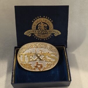 Vintage Award Design Metals Gold and Silver Texas Belt Buckle